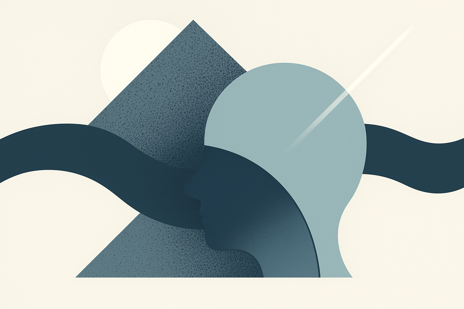 行動停止の構造を象徴する抽象的な幾何学デザイン。複数のレイヤーが重なり、認知ノイズ・情動反応・環境トリガーが干渉する状態を視覚的に示したミニマルな構図。